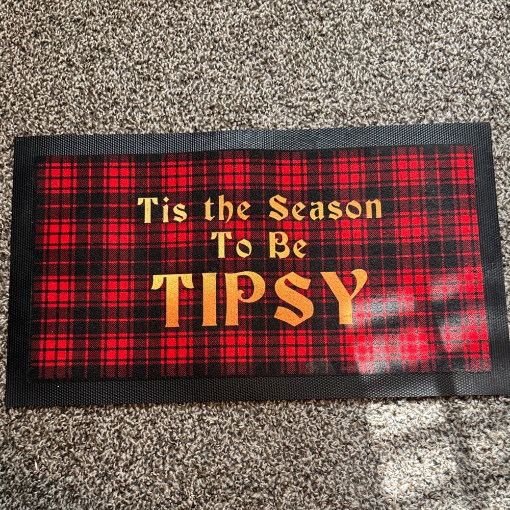 Festive Plaid Bar/Coffee Mat - Red and Black